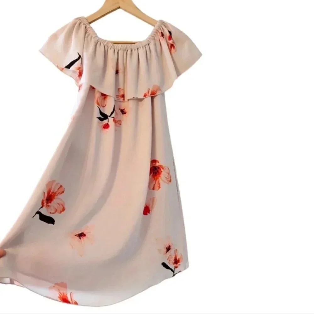 Wilfred Aritzia Neuchatel Off Shoulder Floral Print Mini Dress Dusty Pink XXS.